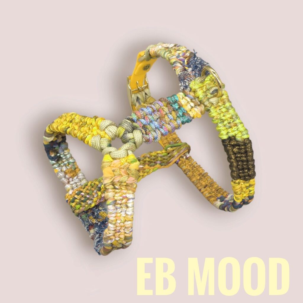 Pettorina Linee con tessitura a mano minuziosa e maniglia separata da anello. Realizzata artigianalmente con cura per dettagli eleganti e funzionali. Ideata e firmata EB MOOD